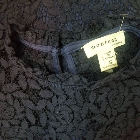 Pretty Navy Blue Sleeveless Lace Blouse by Monteau Small NEW without Tags - Picture 7 of 7